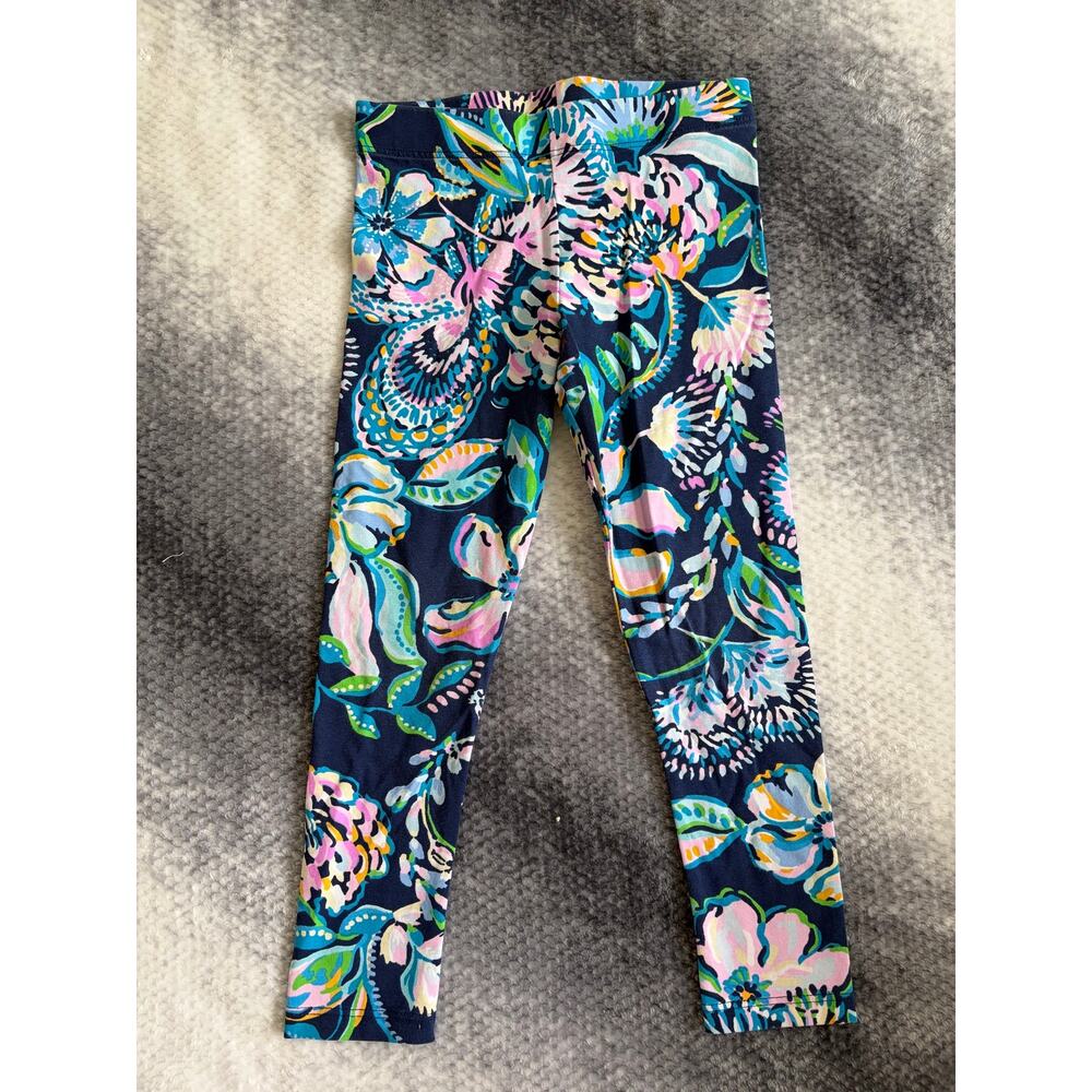 Lilly Pulitzer Maia Pull On Legging Floral Blue Ankle Length Size Small 4-5